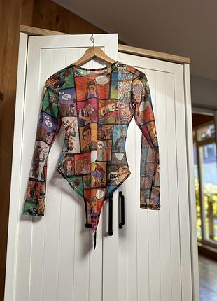 Wow боді у сіточку з прикольним комікс принт