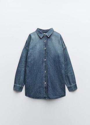Джинсова сорочка trf оверсайз від zara 4