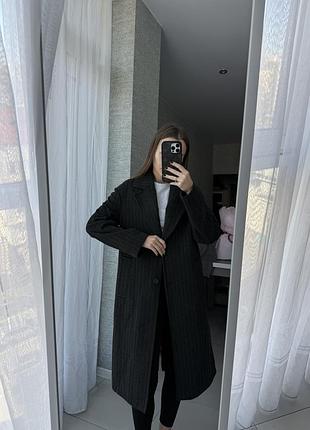 Пальто прямого крою,графіт,міді пальто,пальто в смужку
