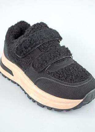 Кросівки жіночі замшеві хутро 593503 чорні