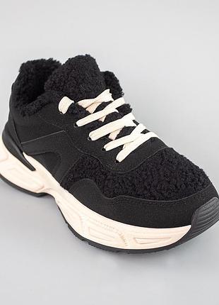 Кросівки жіночі замшеві хутро 593504 чорні