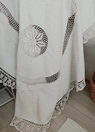 Старовинна велика скатертина з мереживом ручної роботи 120*160см.