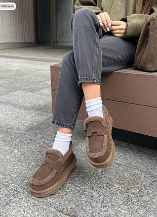 Замшевые зимние лоферы