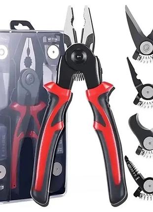 Плоскогубцы многофункциональные 5в1 sjp8029 набор с сменными насадками кусачки бокорез ножницы стриппер