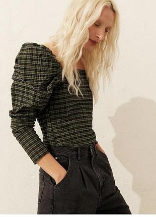 Готическая стимпанк блуза в клетку с объемными рукавами