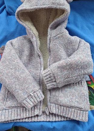 Зимняя теплая кофта на девочку с капюшоном на искусственном меху, 98/104, 3-4 р цена с комиссией