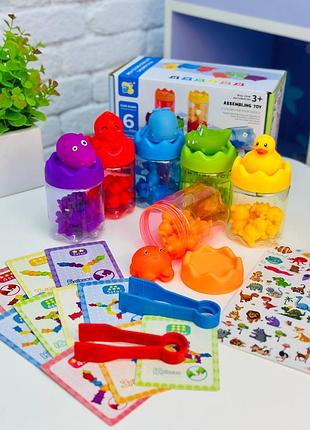 😍логическая игра: сортер+конструктор на 98 деталей фигурки зверюшек конструктор карточки игрушка для развития моторики логики и внимания ребенка разволения