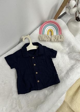 Классная муслиновая рубашечка f&f, синяя рубашка, рубашка с коротким рукавом