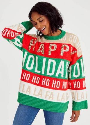 Теплый новогодний свитер оверсайз, новогодный тёплый свитер батал 54-58 р.