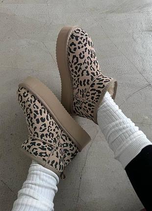 Угги угги ugg ultra mini platform beige leopard suede