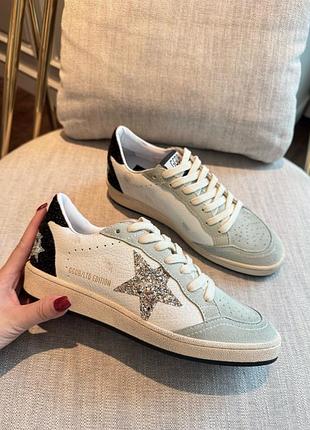 Женские черные кожаные кроссовки кеды golden goose super-star с белой звездой