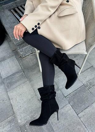 Ботильйони 11773, р.36,37,38,39,40, натуральна замш, чорний