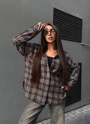 Шоколадна (коричнева) сорочка в клітинку фланелева на кнопках зі знімними рукавами 1124 хс-м