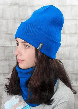 Вязаная шапка с buff снуд канта унисекс размер 50-60 электрик (oc-752)