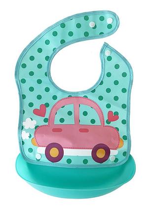 Дитячий слинявчик машинка mgz-0602(turquoise) зі знімною кишенею