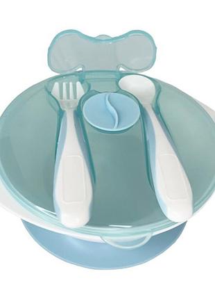 Тарелка на присоске с ложкой и вилкой mgz-0109(light-blue) 350 мл