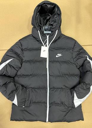 Пуховик nike черный с белыми вставками