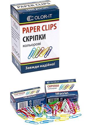 Цветные скрепки cr628 металл 28мм, цветные