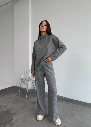 Жіночий прогулянковий теплий костюм ангора гольф светр штани палаццо сірий