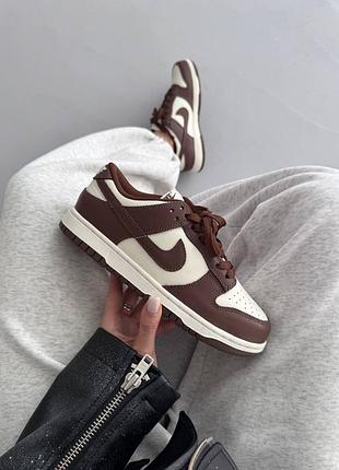 Жіночі кросівки nike dunk low brown chocolate шкіряні демісезонні найк данк лоу