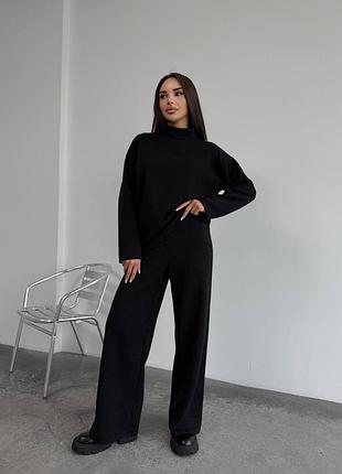 Жіночий прогулянковий теплий костюм ангора гольф светр штани палаццо чорний