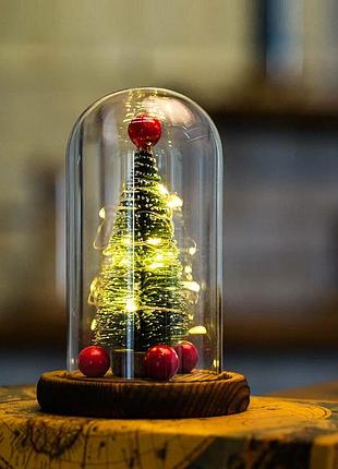 Ночник "новогодняя елка" в стеклянной колбе с led подсветкой и шарами со светодиодной гирляндой
