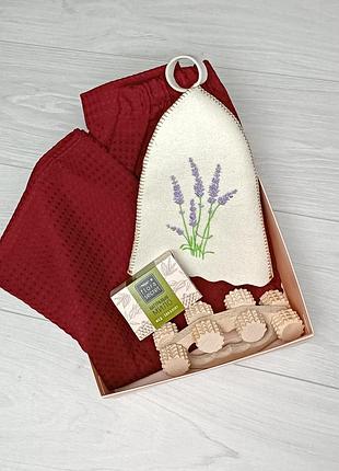 Подарочный набор для бани luxyart "лаванда" 4 предмета (pu-031)