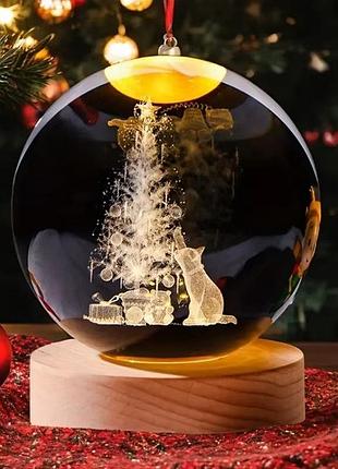 Ночник хрустальный шар светильник 3d елка li-10-51