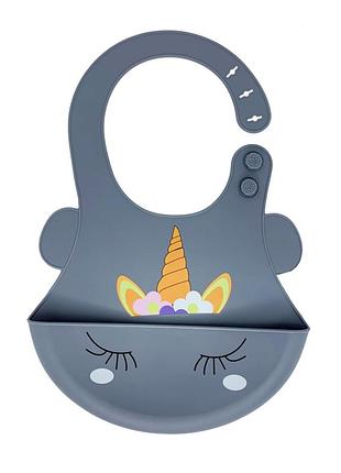 Слюнявчик силиконовый "единорог" mgz-0615(grey) с карманом