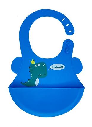 Слюнявчик силиконовый "дино" mgz-0616(blue) с карманом