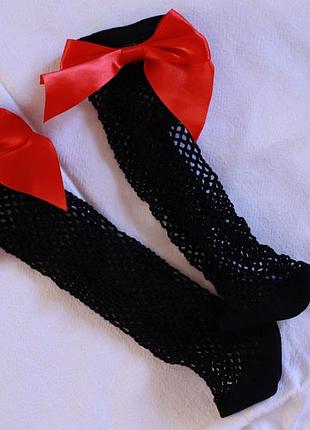 Носки черные с бантом в сеточку