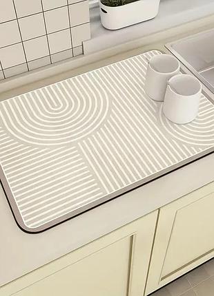 Килимок вологопоглинальний для сушіння посуду kd-67 50х40 см бежевий килимок для раковини та кухонної стільниці
