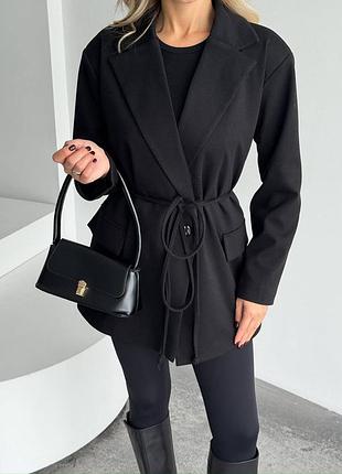 Стильний жіночий піджак кашемір вовна з поясом шнурком з підкладкою та плечиками