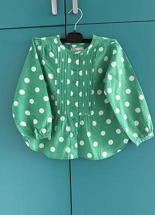 Сорочка блуза зелена смарагдова в горох для дівчинки 4-5 років