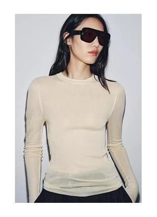 Бежевий лонгслів zara молочний лонгслів напівпрозорий тонкий лонгслів базовий мінімалістичний лонгслів однотонний