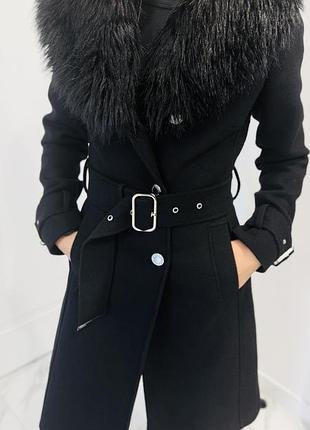 Пальто женское демисезонное с мехом черное morgan 34 размер