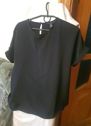 Блуза женская черная 79см длина, 56см по груди, цельнректорная - не зависит от апд ивгуры, приспущенные плечи, классика, удобная на все времена года