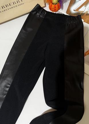 Женские чёрные лосины с вставками из экокожи ♥️
