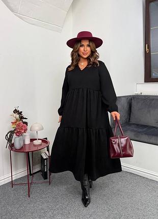 Женское ярусное вельветовое платье большого размера