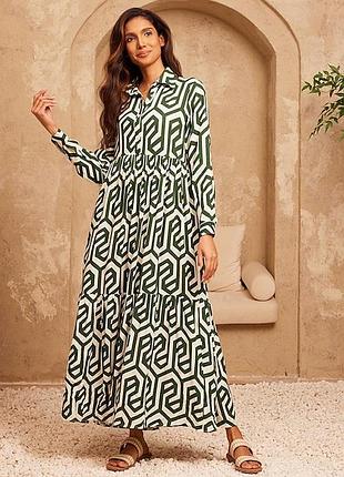 Зеленое коттоновое платье с геометрическим принтом женская zara, размер s