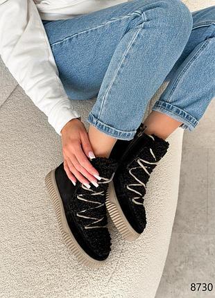 Повсякдені чорні замшеві зимові черевики тедді розпродаж