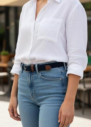 Стильний жіночий ремінь c&amp;a пояс плетений синій коричневий вставки зі шкіри шкіряної