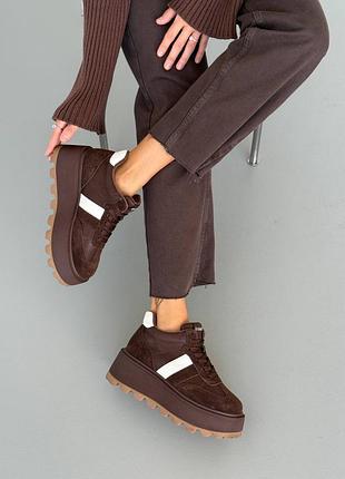 В наявності демісезонні кеди на високій підошві натур замш / шкіра шоколад 36-41р