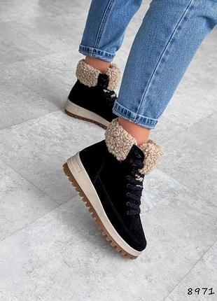 Ботинки женские karla черные, натуральная замша зима 8971