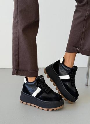В наявності демісезонні кеди на високій підошві натур замш / шкіра чорні 36-41р