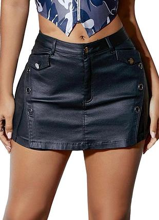 Чорна міні спідниця шорти з напиленням під шкіру мото готика рок шкіряна міні спідниця шкіряні шорти р s m