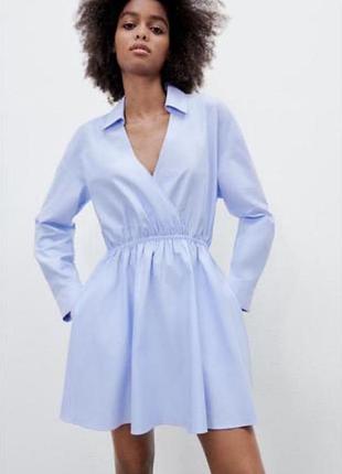 Блакитна сукня-сорочка від zara