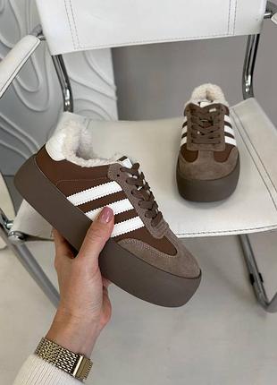 Натуральная замша/кожа, модные женские зимние кроссовки шоколад