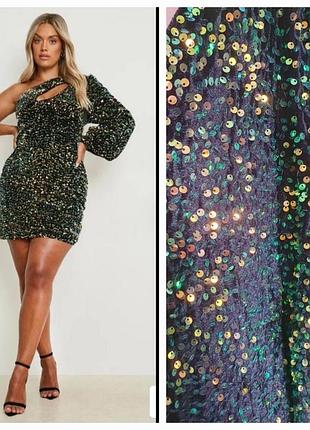 Бархатное черное платье в мультиколор паэтках