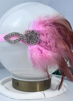 Обруч прикраса на голову з пір'ям (рожевий)